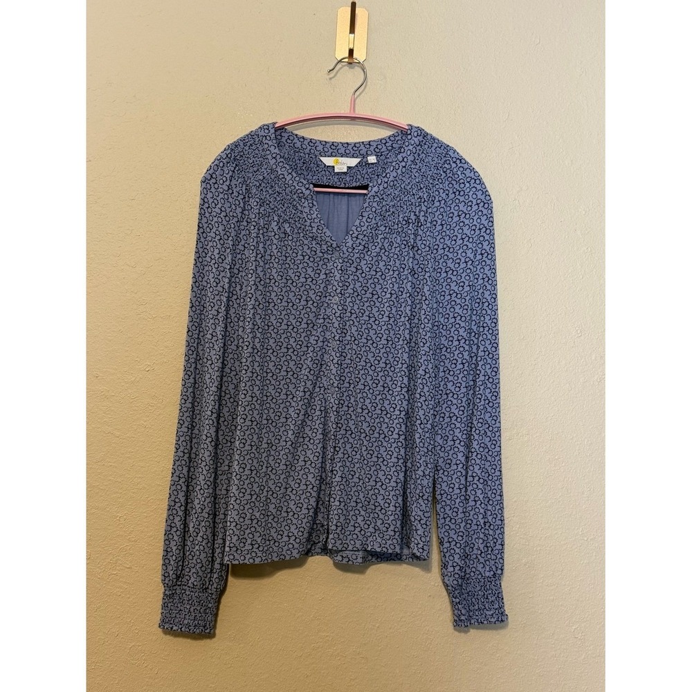 Boden Button Down Viscose Jersey Knit Blue Blouse Size 6